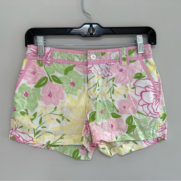Lilly Pulitzer White Label Girls Pastel Pink/Green Floral Chino Shorts, size 14 - Picture 1 of 8